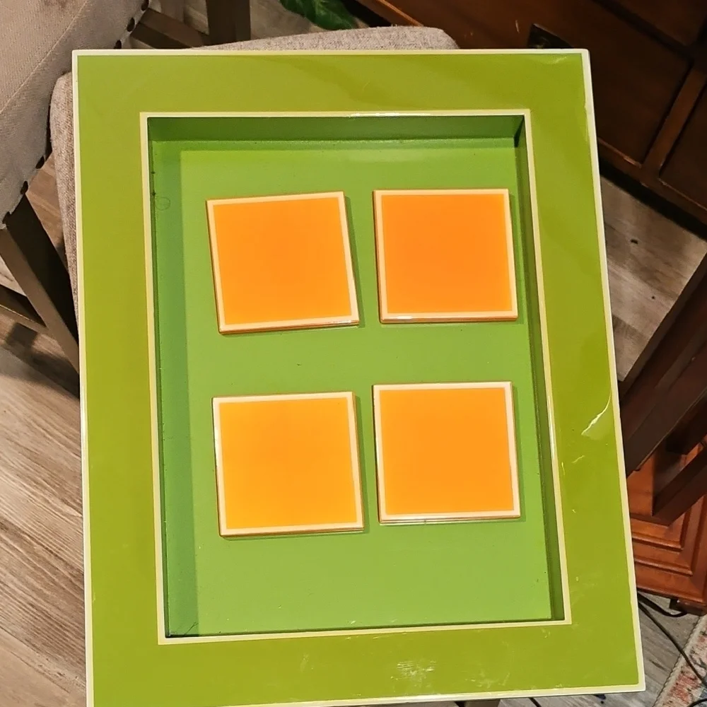 Green and Orange Decorative Tray Set
